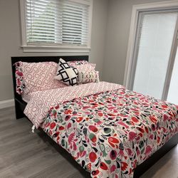 MALM Bed frame, high, black-brown/Luröy, Full, HAUGESUND Spring mattress, medium firm/dark beige, Full