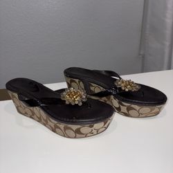 Vintage Y2K Coach Norice Signature C Wedge Thong Sandals 