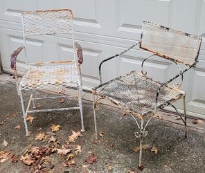 2 Vintage Wrought Iron Patio Furniture Chairs