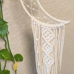 Boho Macrame Woven Wall Hanging Crochet Crescent Moon Dream Catcher 