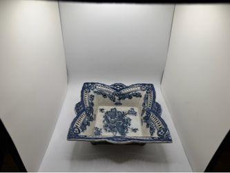 Vintage Blue & White Decorative Ceramic Bowl