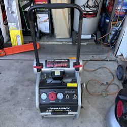 Husky 4.5 Gal. 175 PSI Portable Electric Oil-Free Quiet Twin Stack Jobsite Air Compressor w/Rubber Wheels and 2-Quick Couplers
