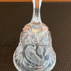 Vintage Hofbauer Byrdes Collection 24% Lead Cut Crystal Bell Etched Bird & Leaf 