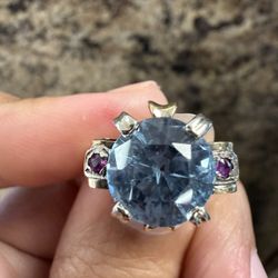 18k Aquamarine & Rubies Ring Size 6