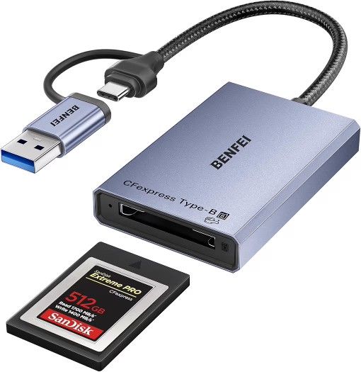 BENFEI CFexpress Type B Card Reader with USB 3.2 (Gen 2) 10Gbps, USB-C&USB-A 2-in-1 Type B CFexpress Adapter, Compatible with Windows/Mac/Linux/Androi