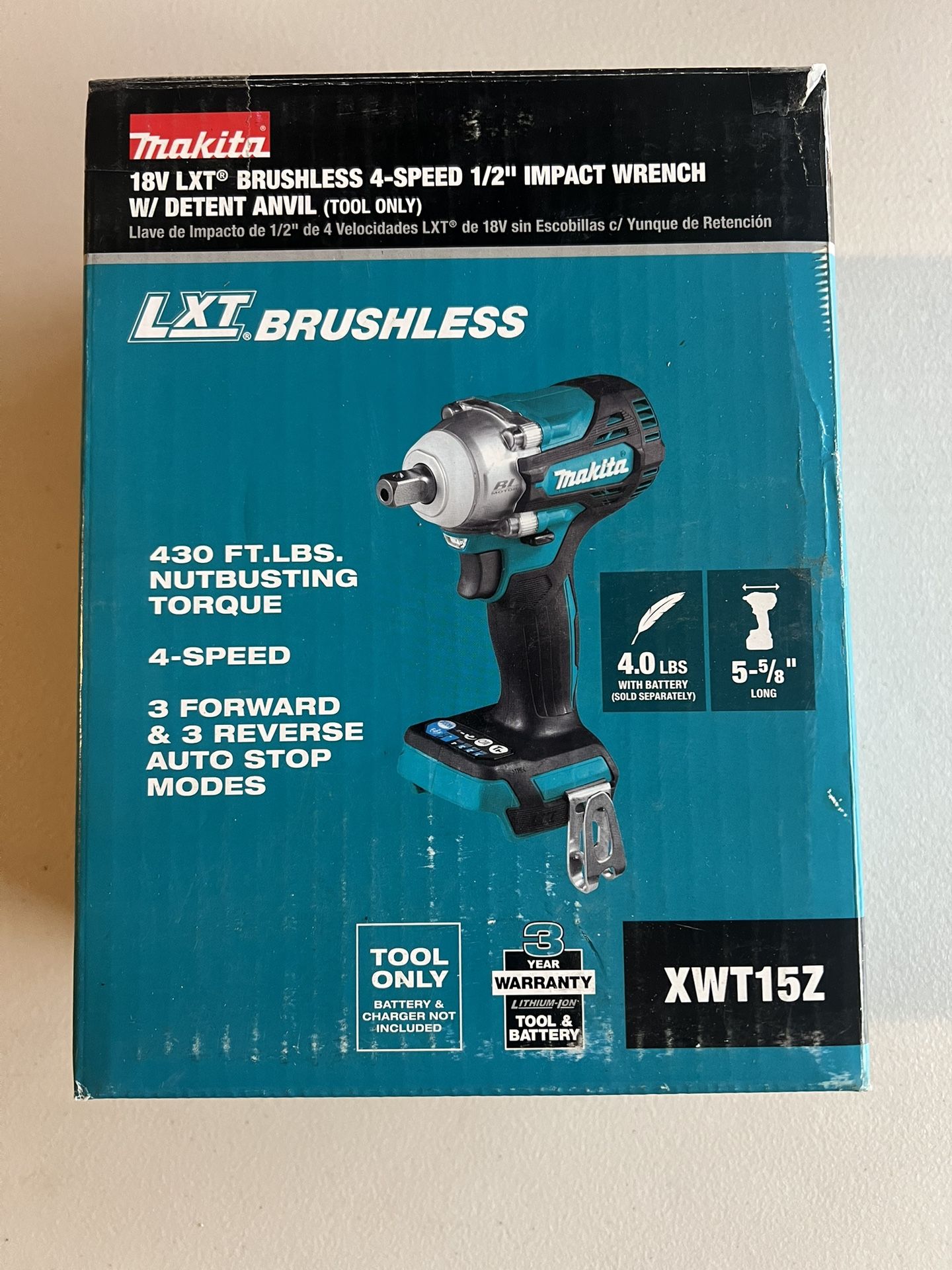 Makita 18V LXT® BRUSHLESS 4-SPEED 1/2" IMPACT WRENCH W/ DETENT ANVIL (TOOL ONLY)