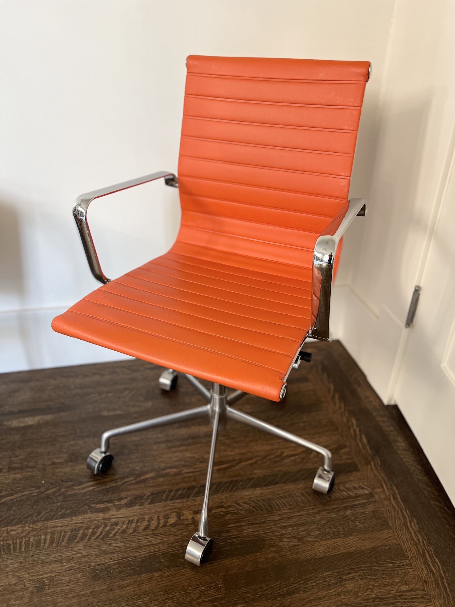 Orange Vinyl & Chrome Rolling Desk Chair