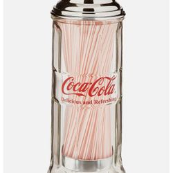 Vintage Coca Cola Glass Diner Style Straw Dispenser With Straws And Chrome Base & Coca Cola Polar Bear Singing Drinking Mug Plays Coca Cola Jingle 