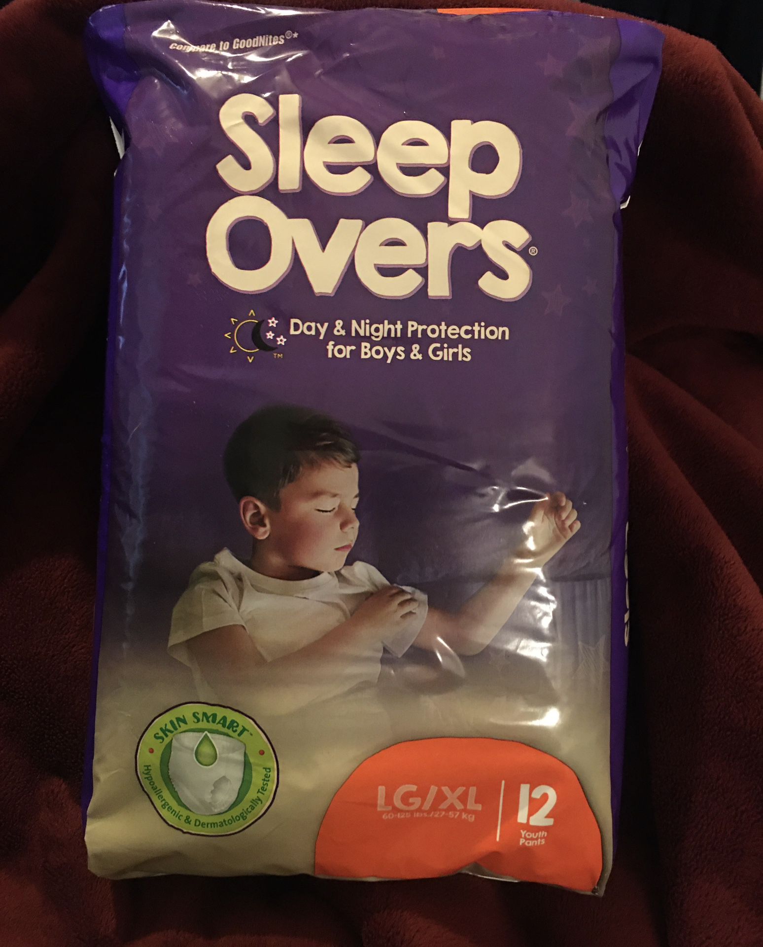 ADULT/CHILD SLEEPOVERS UNISEX DAY & NIGHT PROTECTION 12 PACK PULL UPS SIZE LG/XL 60-125 LBS. Retails for $17 per pack Selling for $5 per pack