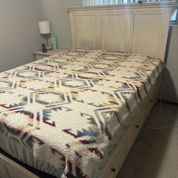 Queen Size Bed Frame With Mattress & Matching Night Stand
