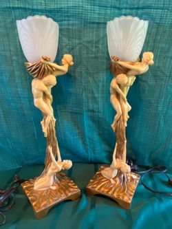 Art Nouveau style Oliver Tupton reproductions nude figurine lamps