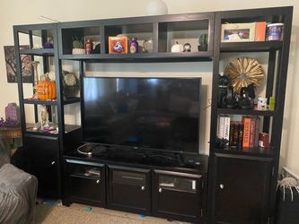 Black Wood Entertainment Center Wall Unit TV Stand