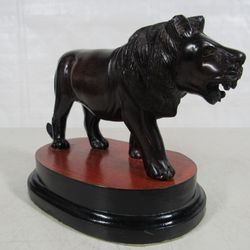 African Savannah Lion Hand Crafted Ebony Wood Sculpture 9" Length
