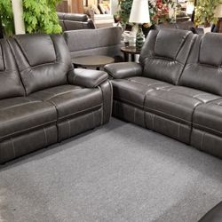 Brand New Gray Or Brown Leather Manual Reclining Sofa + Loveseat 2PCs Set