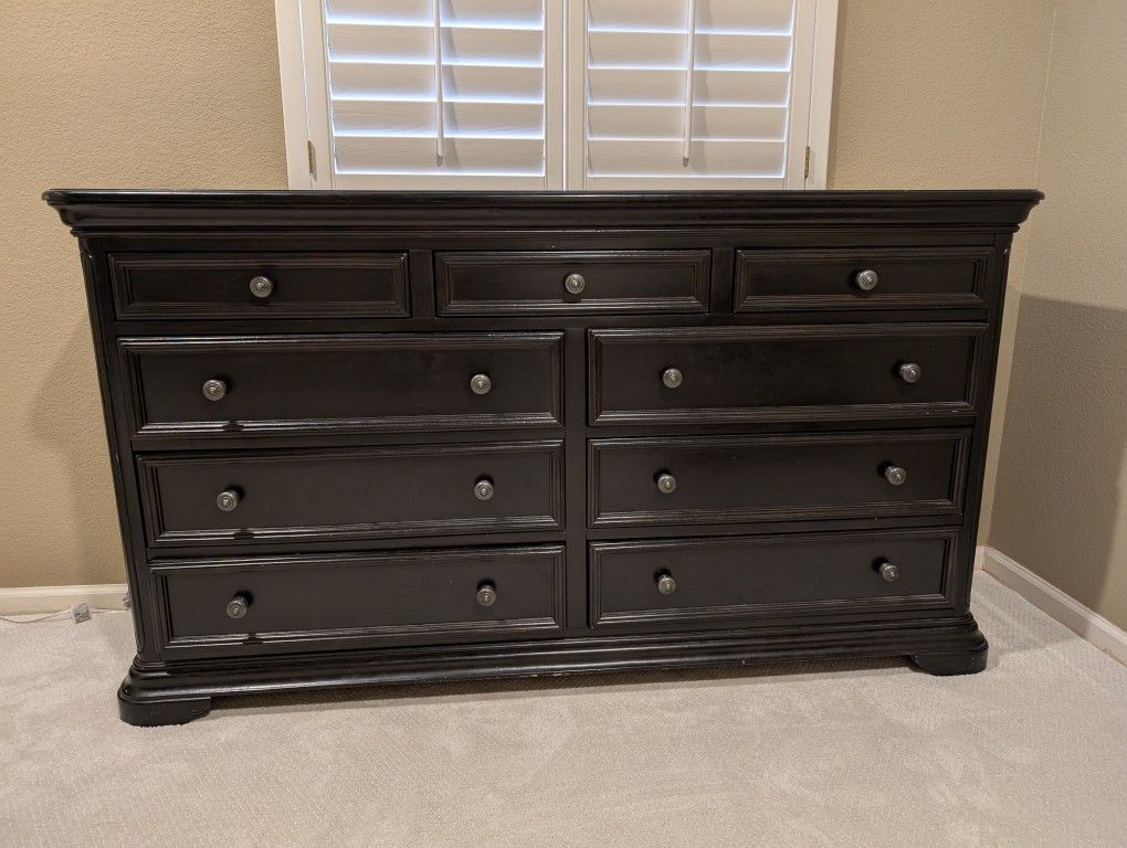Solid Wood Night Table And Dresser With a Black Finish