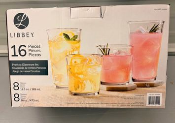 Libbey Preston 16-Piece Glassware Set – Brand New In Box