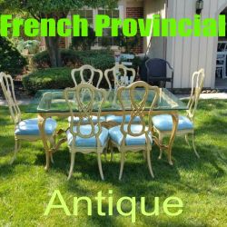 Vintage Rare Parisian French Provincial Dining Room Table & 6 Chairs. Metal Vintage Rare Elegant. 66 Inches by 41.5 Inches