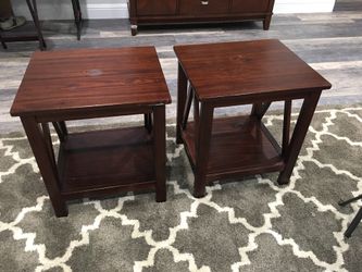 Two brown side tables