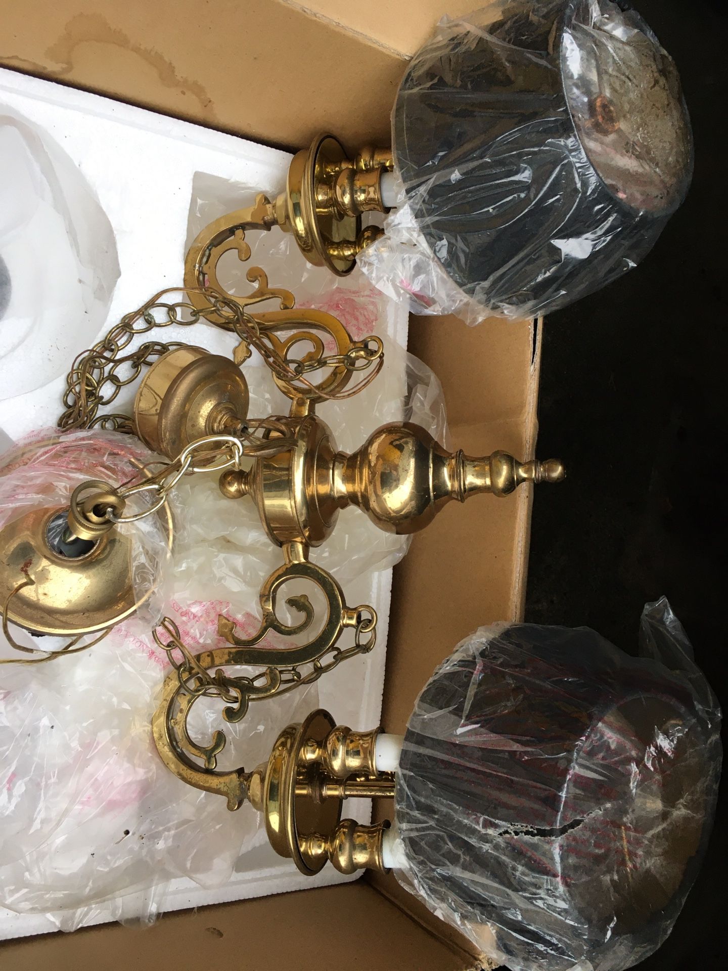 Solid brass vintage ceiling lamp with Shades $60