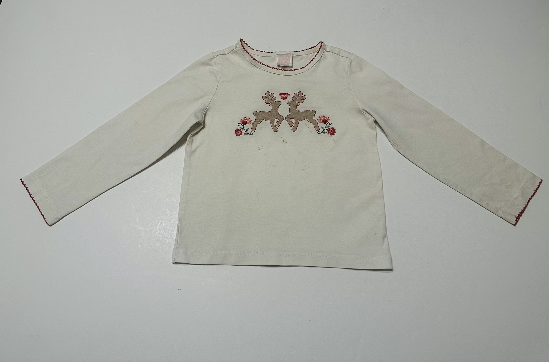 Vintage Janie & Jack 2005 girl longsleeve shirt with embroidered dears & flowers