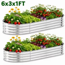 6x3x1 ft;2-pcs Pack;Stainless Steel Raised Garden Beds, Silver