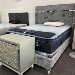 GREY / SILVER Velvet Bed FOR SALE 👏🏻 