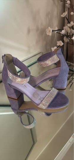 Klass Purple Rhinestone Block Heel Sandals
