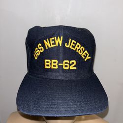 Vintage New Era 1980s USS NEW JERSEY BB-62 MILITARY HAT CAP Black Men’s Sz M/L
