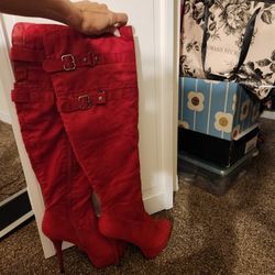 Red Over The Knee Boots Size 9