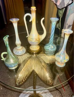 Vintage Mid-Century Art Glass Collection (5 Pcs) - Murano Aventurine Ewer & Swirl Soliflore Vases