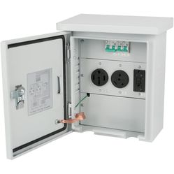 Temporary Power Outlet Panel, RV with a 20, 30, 50 Amp Receptacle Installed, Prewired, Side Opening Doors Weatherproof with Circuit Breaker for RV Cam