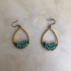 Gold And Turquoise Tear Drop Costume Earrings