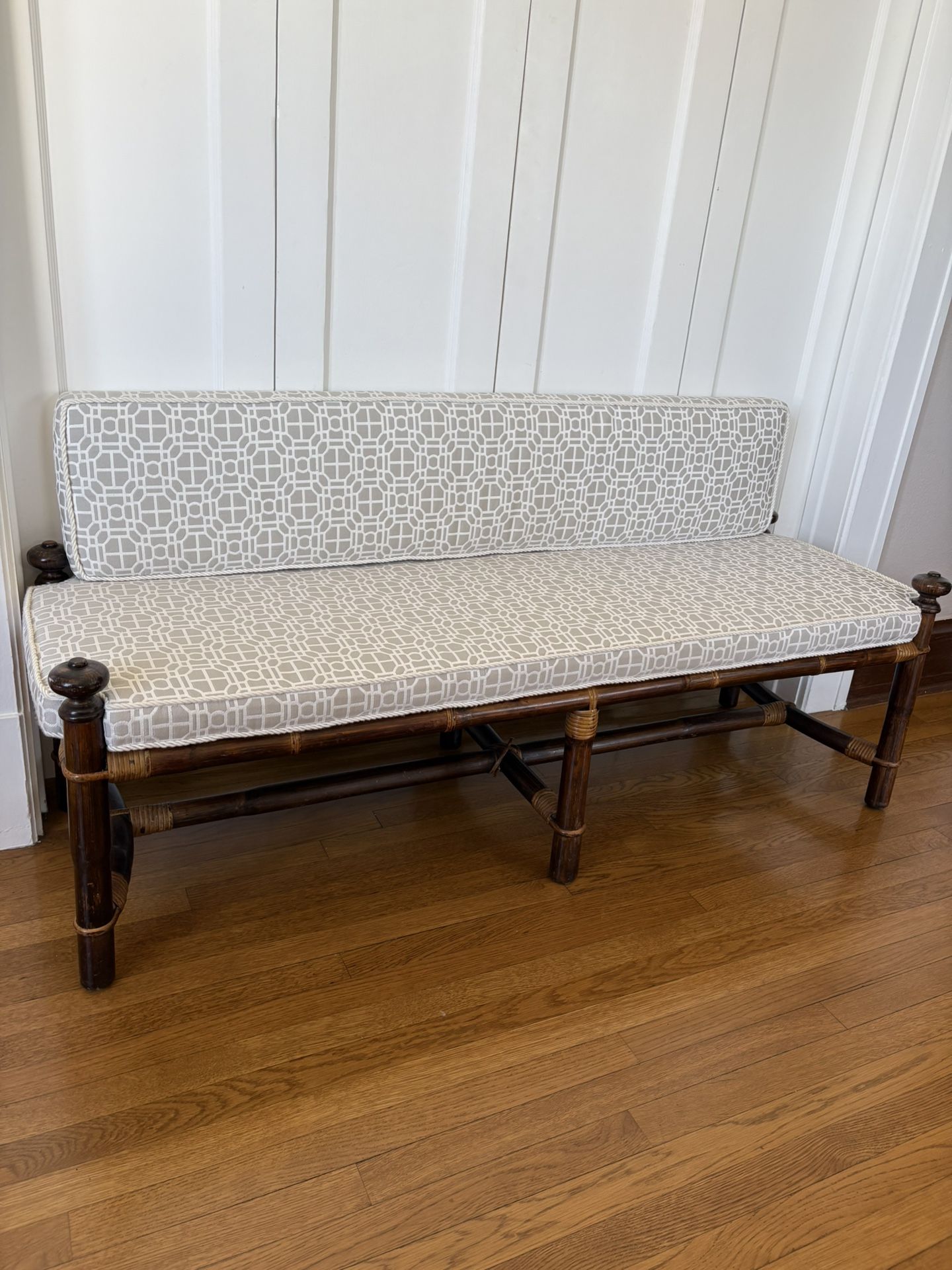 Vintage Bamboo Bench with Cushions