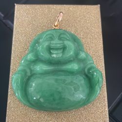 Big Buddha Jade Pendant With 18k Gold Bail 