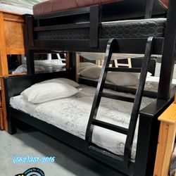 Twin Full Black Bunk Bed With Mattresses Colchones Nuevos Bonitos 