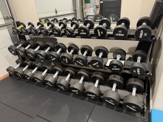 REP Urethane Dumbbells & Rogue 3 Tier Rack