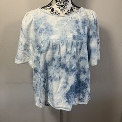 Old Navy Tie Dye Denim Swing Top Blouse Short Sleeve Blue White Small