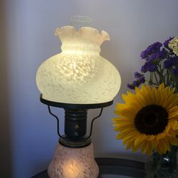 Vintage Hurricane Lamp With White And Pink Milk Glass