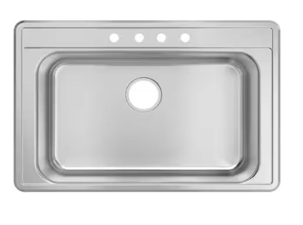 33 in. Drop-In Single Bowl 20 Gauge Stainless Steel Kitchen Sink