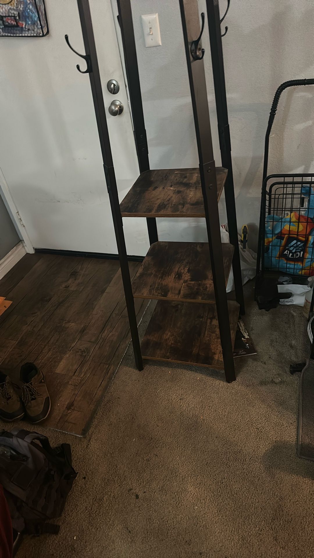 Hall tree with shelves and coat hooks