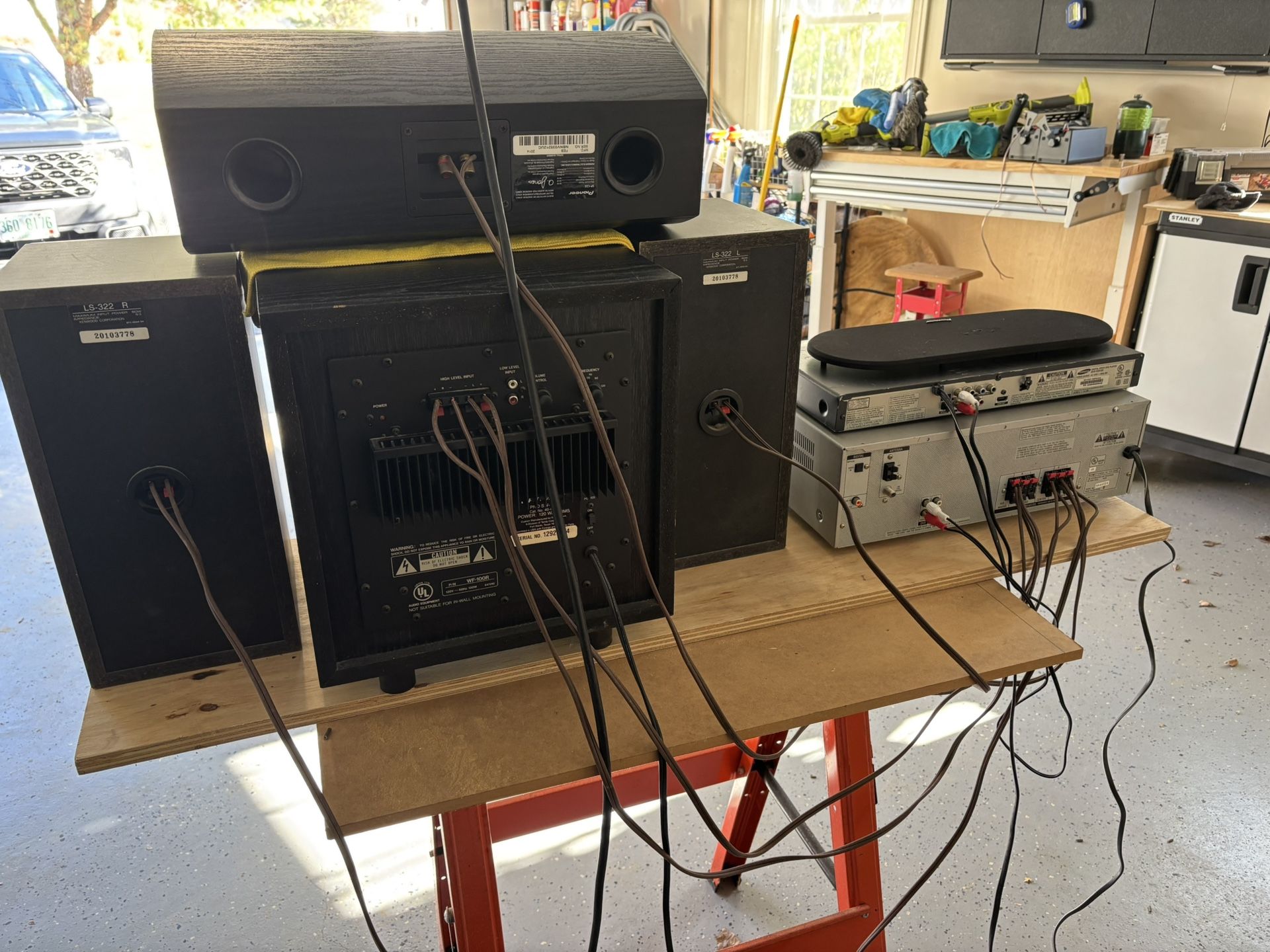 Stereo system, to forward speakers one center speaker and one subwoofer. Set up and ready for your listening. $125 or BRO…... 