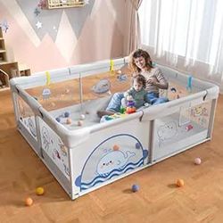 Brand New Baby Playpen, 71" x 59" Extra Large Playpen with Tear-Resistant Material, Anti-Slip Suckers and Storage Bag, Playpen for Babies and Toddlers