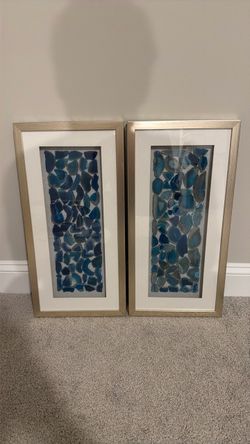 Set of 2 Framed Blue Agate Slice Wall Art