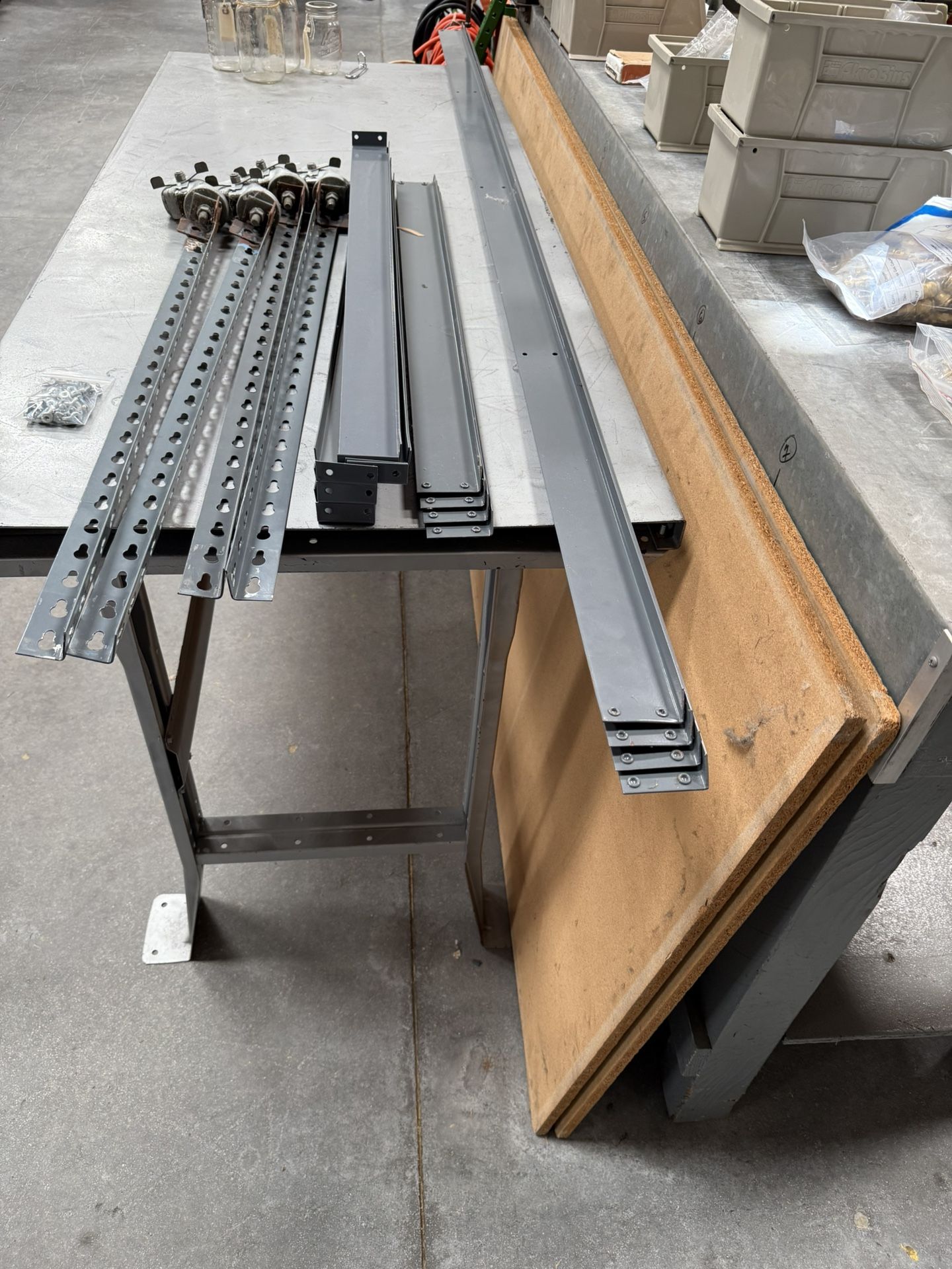 Large Shop  Table, Wood Shelves & Locking Casters