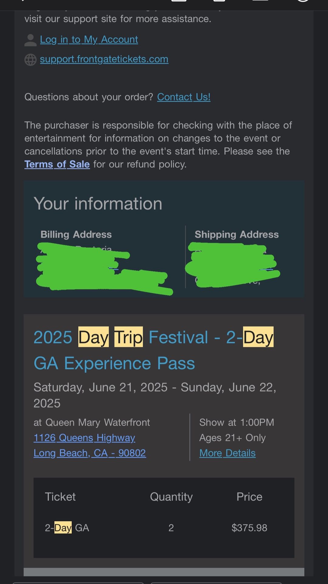 (2) 2 Day GA Daytrip Tickets