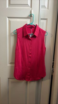 Hot Pink Sleeveless Button-Front Blouse