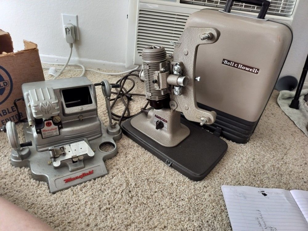 Vintage Bell Howell Projector 8mm Design 122 L R and Vintage Mansfield Splicer-Editing Model 950