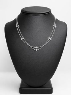Leo Pizzo Italy 18k Solid White Gold 1CTW Natural Round Diamond Sprinkle Station Necklace Chain 16” 3mm