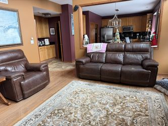 Italian Leather 92 Inch Dual Recliner With headrests& 46” Chair Included