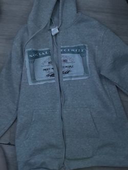 Gray Zip-Up Hoodie Social Security Card Graphic